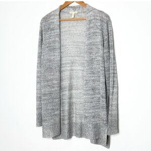 Eileen Fisher Cardigan Open Front Sweater Organic Linen Heather Grey Lightweight